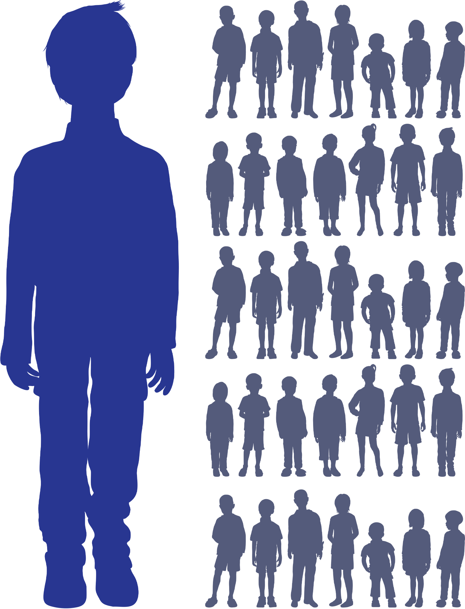 Illustration of one child standing out against 36 others