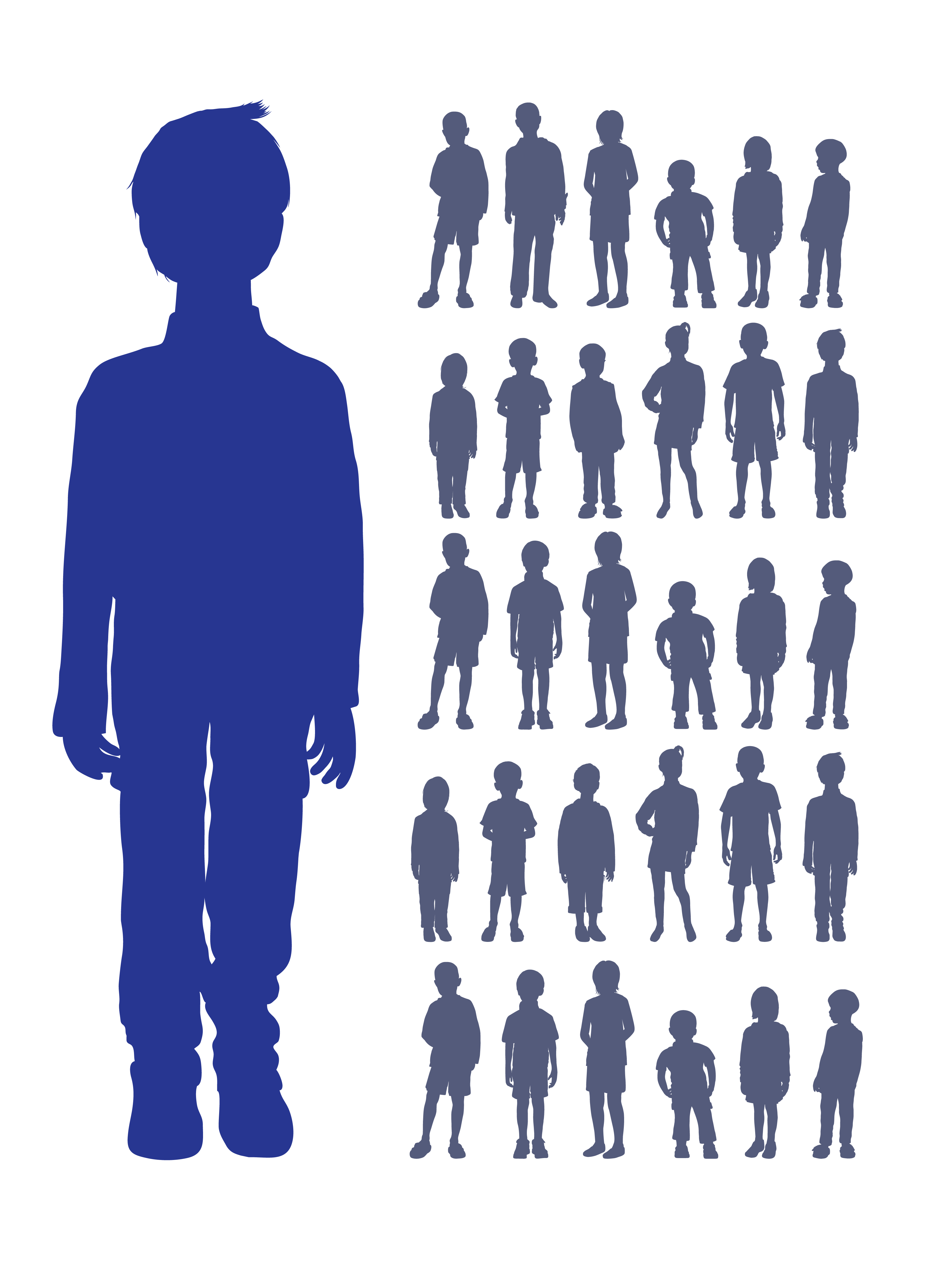 Illustration of one child standing out against 31 others